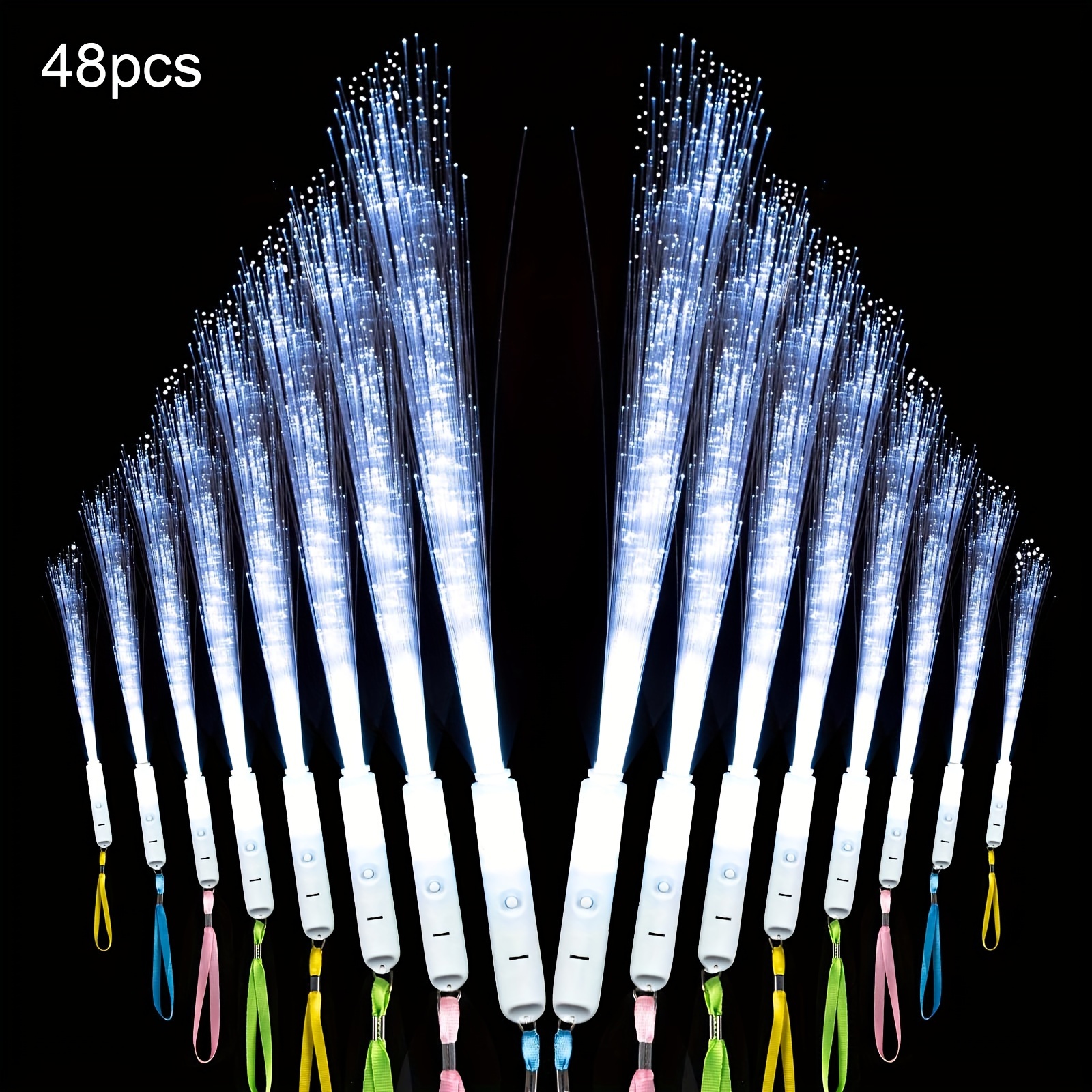 TEMU 48 Pieces White Fiber Optic Wands Glow Sticks Led Light Up Wedding Wand With 3 Light Long Flashing Sparklers For Birthday Wedding Bridal Shower Glow In The Dark Party Favors Supplies