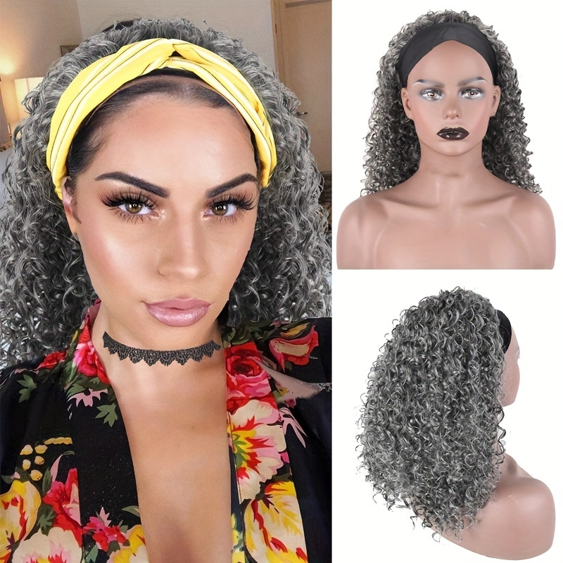 

Adjustment Wig Cap, 14-inch Synthetic African Curly Gray Hairpiece, Elegant Style, Women's Wig, Density, 150% Coverage, J- Texture, Includes Random Headband, Suitable For All