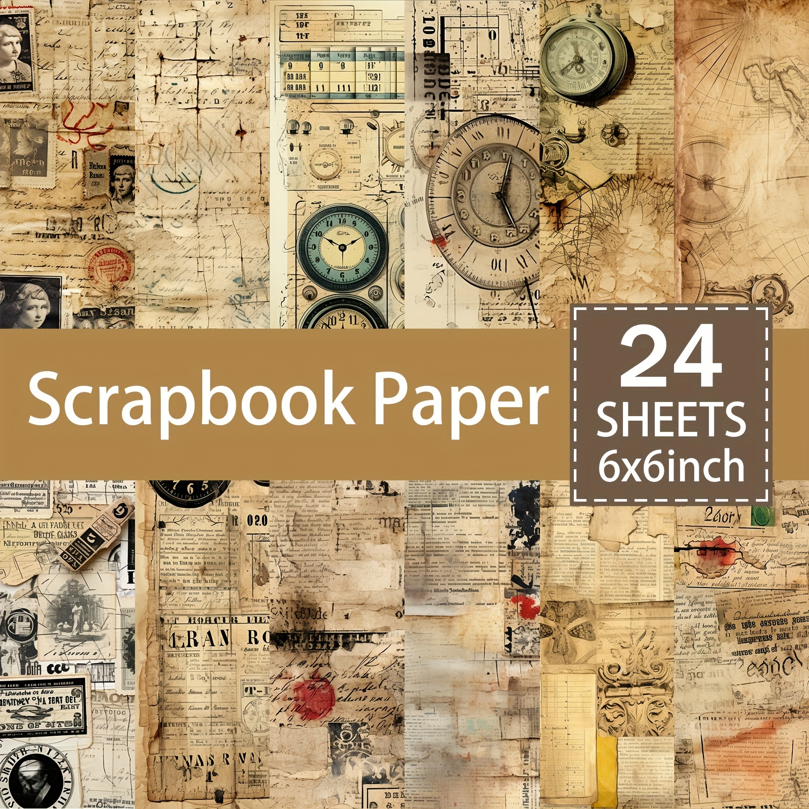 

24-pack Vintage Map & Gear Collage Paper Set, 6-inch Diy Scrapbooking Supplies For Journals, Greeting Cards, And Planners Scrapbooking Embellishments Scrapbook Supplies