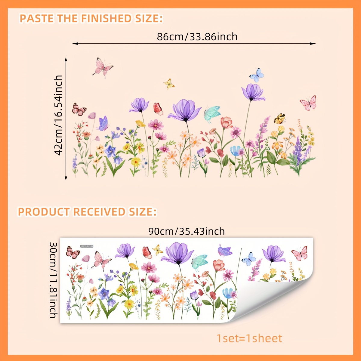Image of A Colorful Wall Sticker Featuring Plants, Flowers, And Butterflies, Measuring 30*90cm, Suitable For Decorating Bedrooms And Living Rooms. Self-adhesive And Removable (ms713-zj)