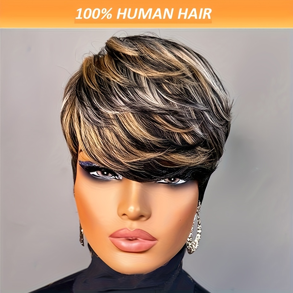 

Women's Chic Cut Wig - Brazilian Human Hair, 6 Inch, 150% Density, Straight Style, Non Lace Cap With , Short Wigs For And Cosplay