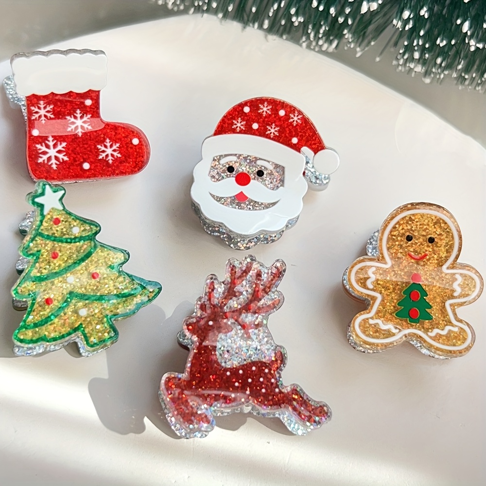 TEMU 5pcs Christmas Hair Clips, Featuring A Cute Acrylic Christmas Style Combination. It Makes For A Perfect Christmas Gift For Women, Serving As