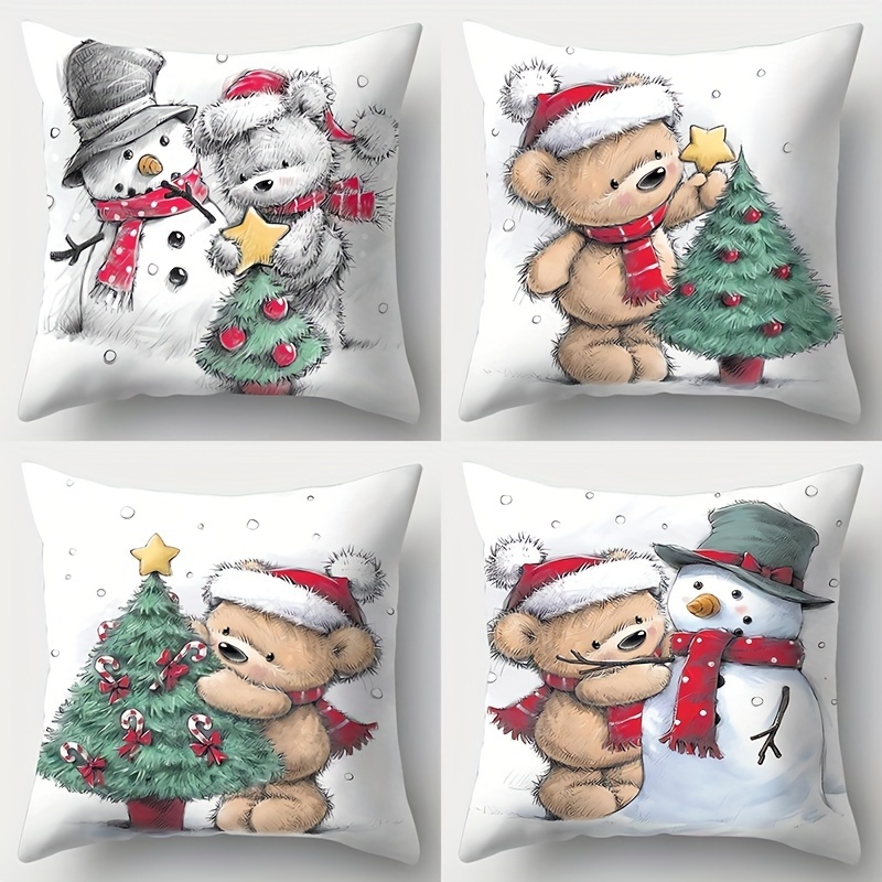 

4-piece Contemporary Artistic Christmas Pillowcases - Vibrant Single-sided Print, Zippered Polyester Covers For Living Room & Bedroom Decor, 17.72" Square (excludes Inserts)