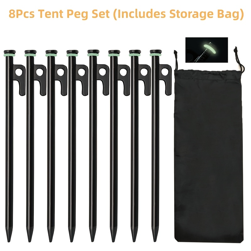 TEMU Heavy-duty Steel 8-pack 10-inch Tent Stake Set, Including Fluorescent Tent Stakes And A Storage Bag, Ideal For Camping And Setting Up Tents;