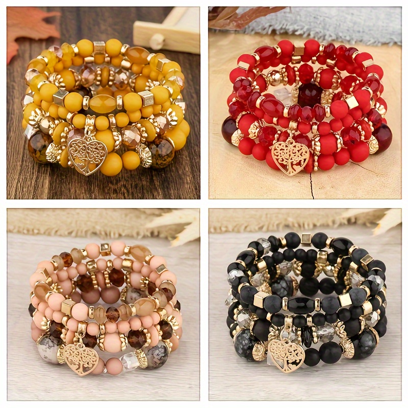 

16-piece Set European And American Fashion New Bohemian Ethnic Style Crystal Peach Heart Multi-layer Bracelet Beaded Ladies Hand Jewelry