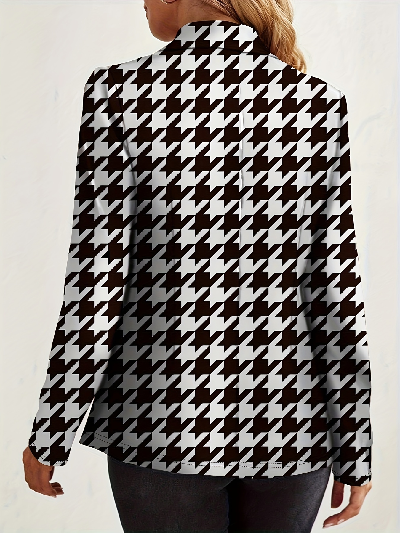 Relaxed-Fit One-Button Houndstooth Blazer