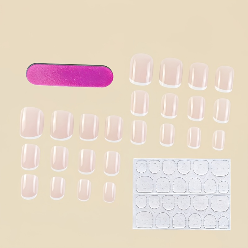 TEMU 24pcs Short Oval White- -on Nails, Wearable Nails, Fresh Universal Light-enhancing Nail Art, Suitable For, Weddings, Parties, Holiday Occasions