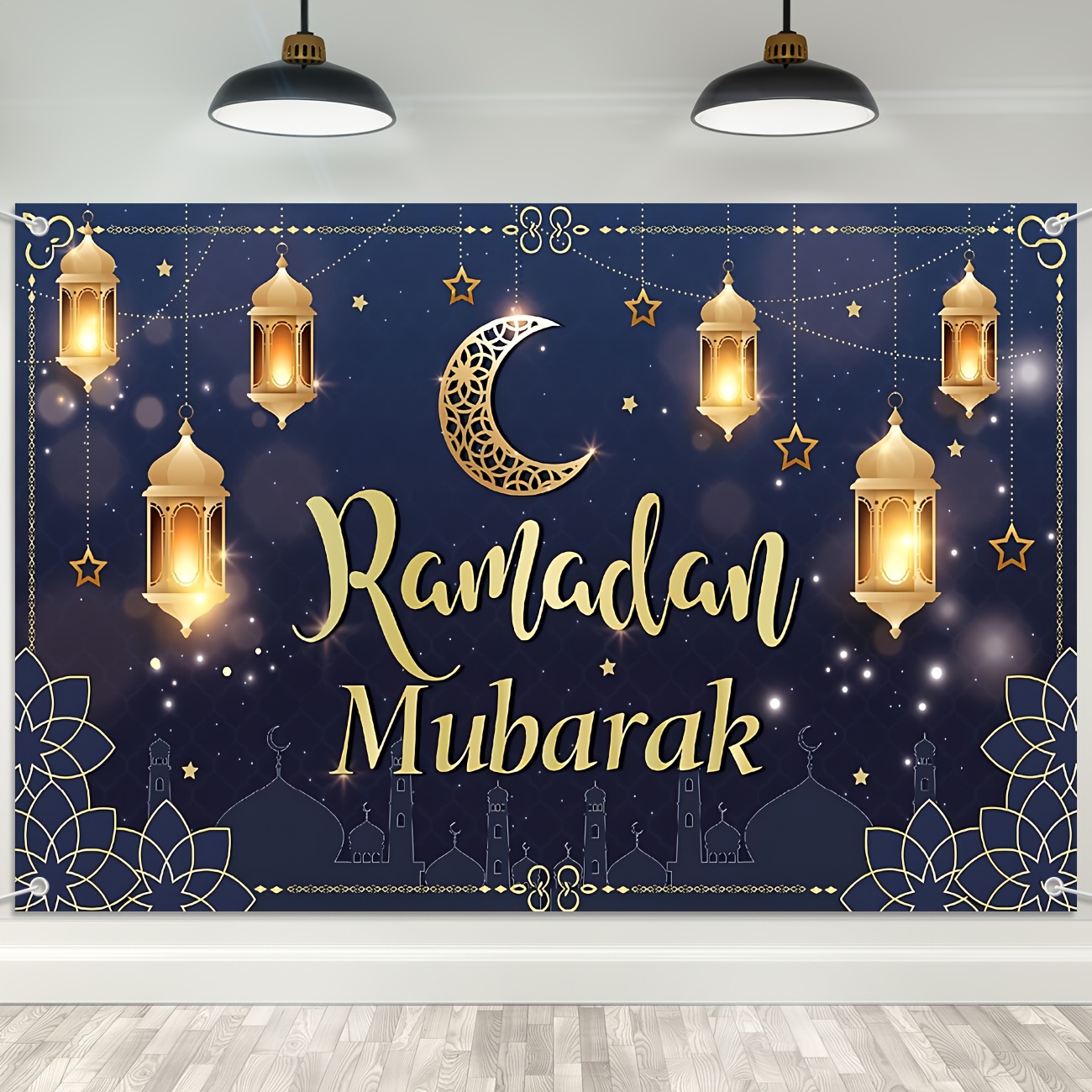 

1pc Ramadan Banner - Blue Vinyl Eid Al-fitr Indoor/outdoor Decoration, Festival Wall Hanging For Home Party Supplies