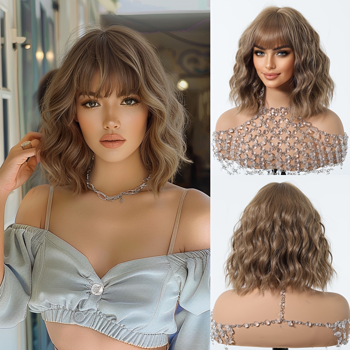 

Elegant Short Curly Bob Wig For Women - Breathable Coverage -looking Brown To Blonde Gradient, 150% Density, Heat Resistant Synthetic Hair With Cap, Short Hair Wig