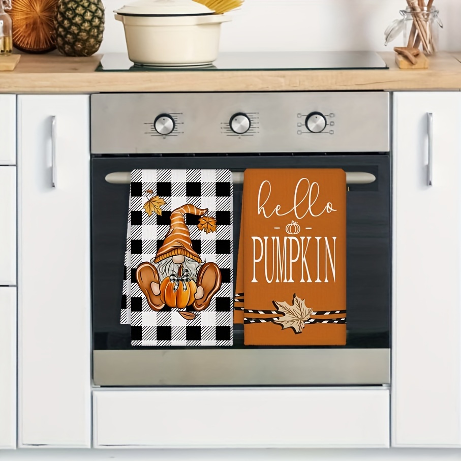 

2-pack Autumn Harvest Kitchen Towels - Maple Leaf & Pumpkin Gnome Design, Ultra-absorbent Microfiber Dish Cloths, Perfect For Thanksgiving Decor & Everyday Cleaning, 27.5x17.7in