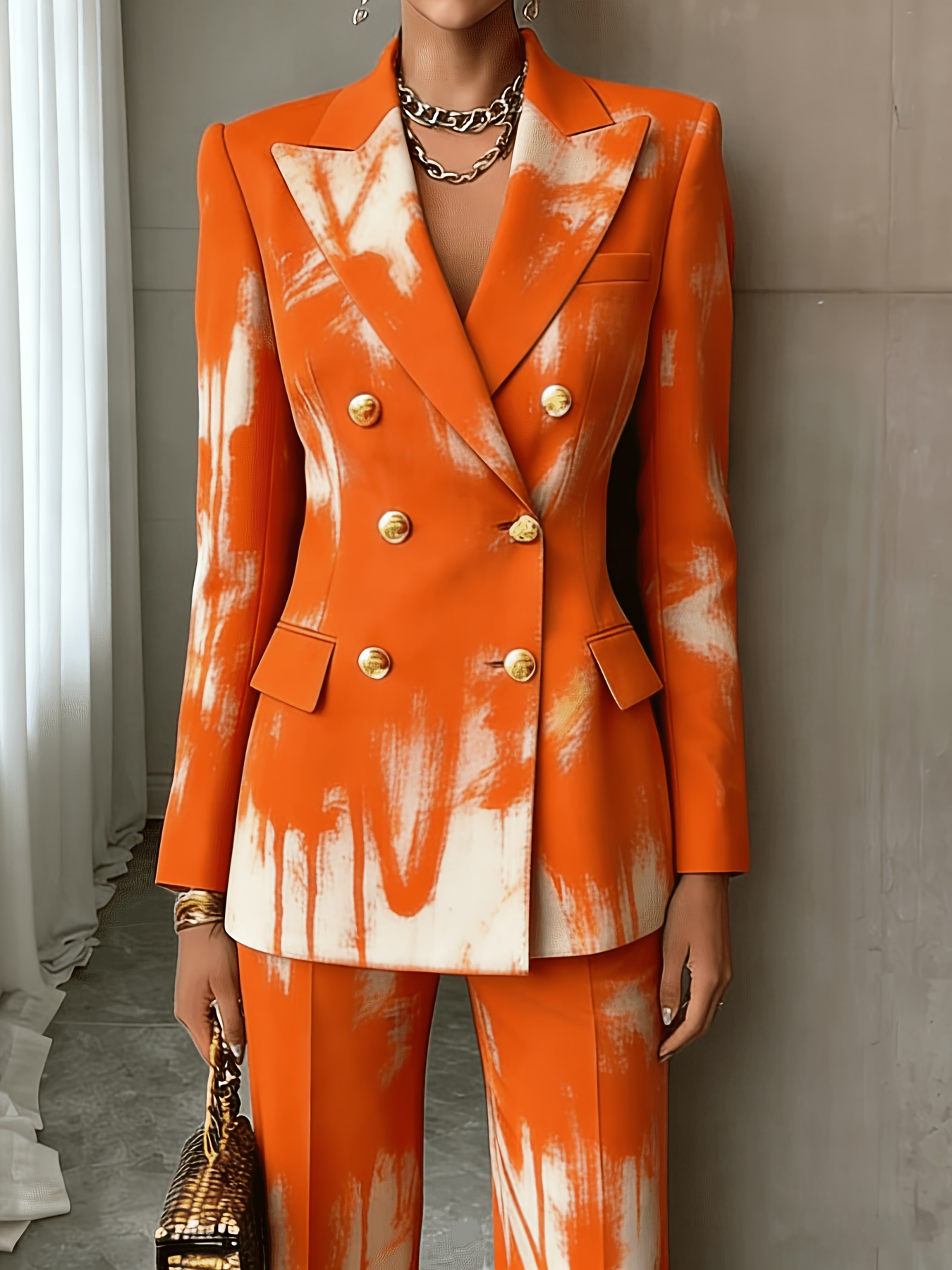 womens striped   suit with v neck elegant