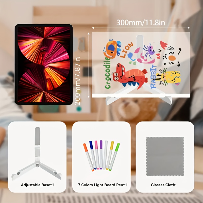1pc usb-powered led light-up drawing board with stand - birthday party decorations, message board, drawing board, usb-powered led lighting for home, office, classroom, birthday party decor - no batteries needed, portable desk organizer gift for artists & students, office desk accessory,   design, button control operation, light up cake topper, lamp for bedroom, night light Product details 3