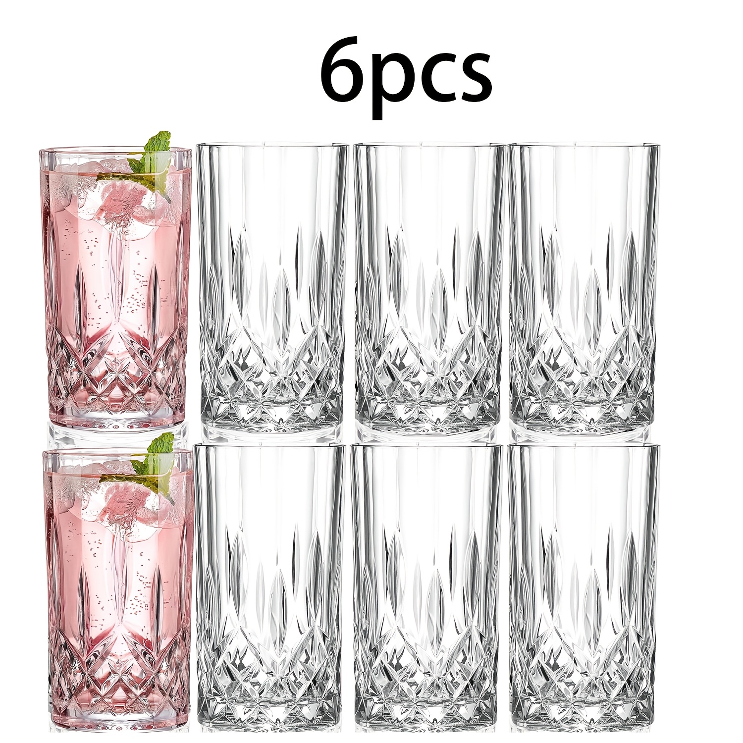 TEMU 2/6pcs Crystal Transparent Glass Glass Reusable Whiskey Glass Cocktail Tea Local Warehouse Suitable For Cocktails, Beer, Soda Beverages Suitable