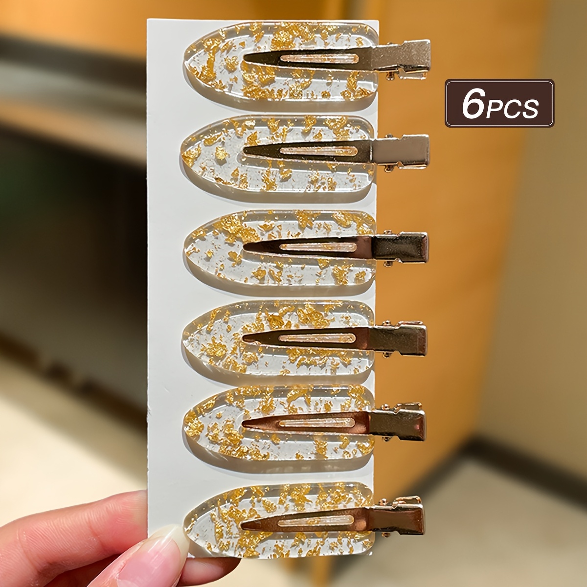 Image of 6pcs Women's, Fashionable And High-end Golden Quicksand Translucent Hair Clip Duckbill Clip, Fashionable And Versatile, Suitable For Daily And Party Use, Recommended As A Gift Hair Accessory