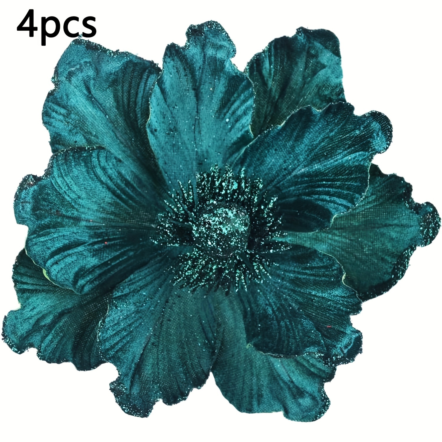 Magnolia Artificial Flowers With Sparkle, 4pcs Set, Christmas Holiday Decorations, Suitable For Valentine's Day, Halloween, Mother's Day, Graduation - No Container Needed, No Electricity Required