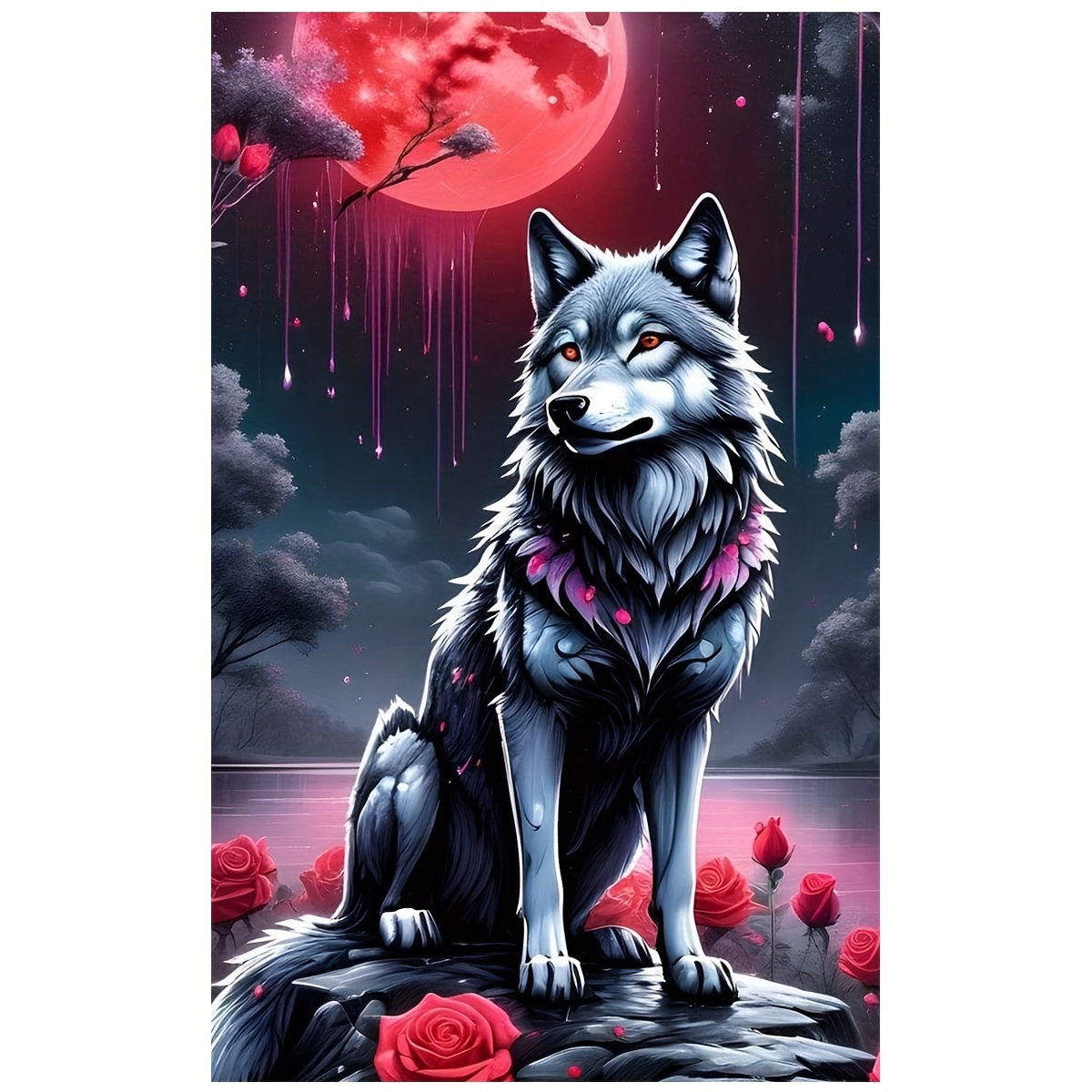 

20x31 - 5d Diy Diamond Painting Kit - Wolf , Art For , For Bedroom, , Entryway & Bathroom Decoration, For And Beginners