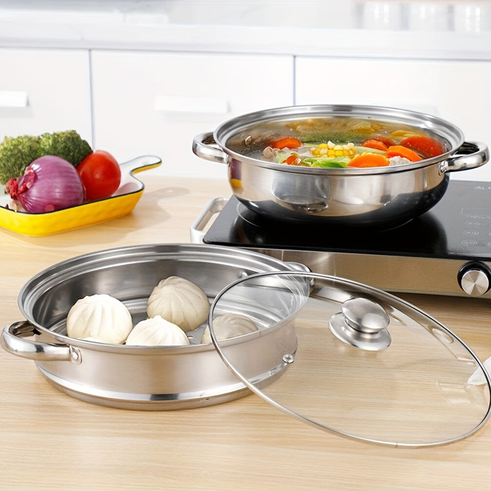 1 set stainless steel multi layer cookware non stick finish   with bakelite handles and   glass lid   stackable kitchen pots and pans set details 8