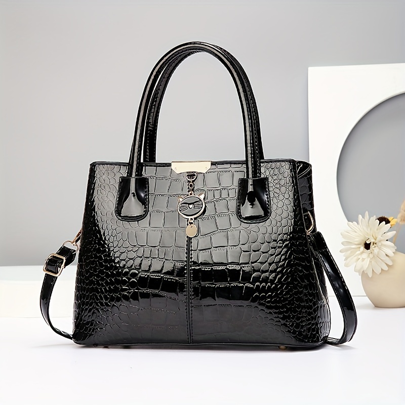 

Day Gift For Mom Bag, Family Bag New Fashionable Handbag Middle-aged Mother Bag Crocodile Pattern Large Capacity Painted Shoulder Bag Easter