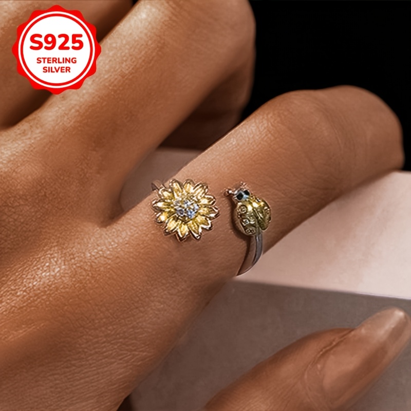 Women's Flower Rotatable Decompression Ring Sunflowe