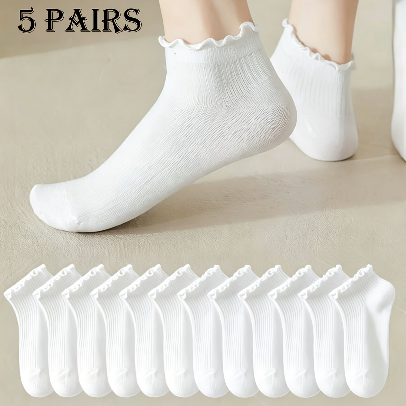 TEMU 5 Pairs Women' Ankle Socks, Breathable For Daily Commute, Sweet , Soft And Skin-friendly, Solid Color Socks, Suitable For Indoor And Outdoor