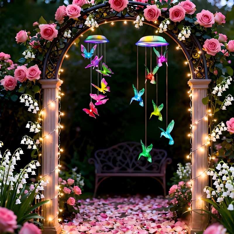 TEMU Hummingbird And Solar Wind Chimes 2pcs, Color Changing Light & Solar Powered, Solar Led Shade, Outdoor Decor