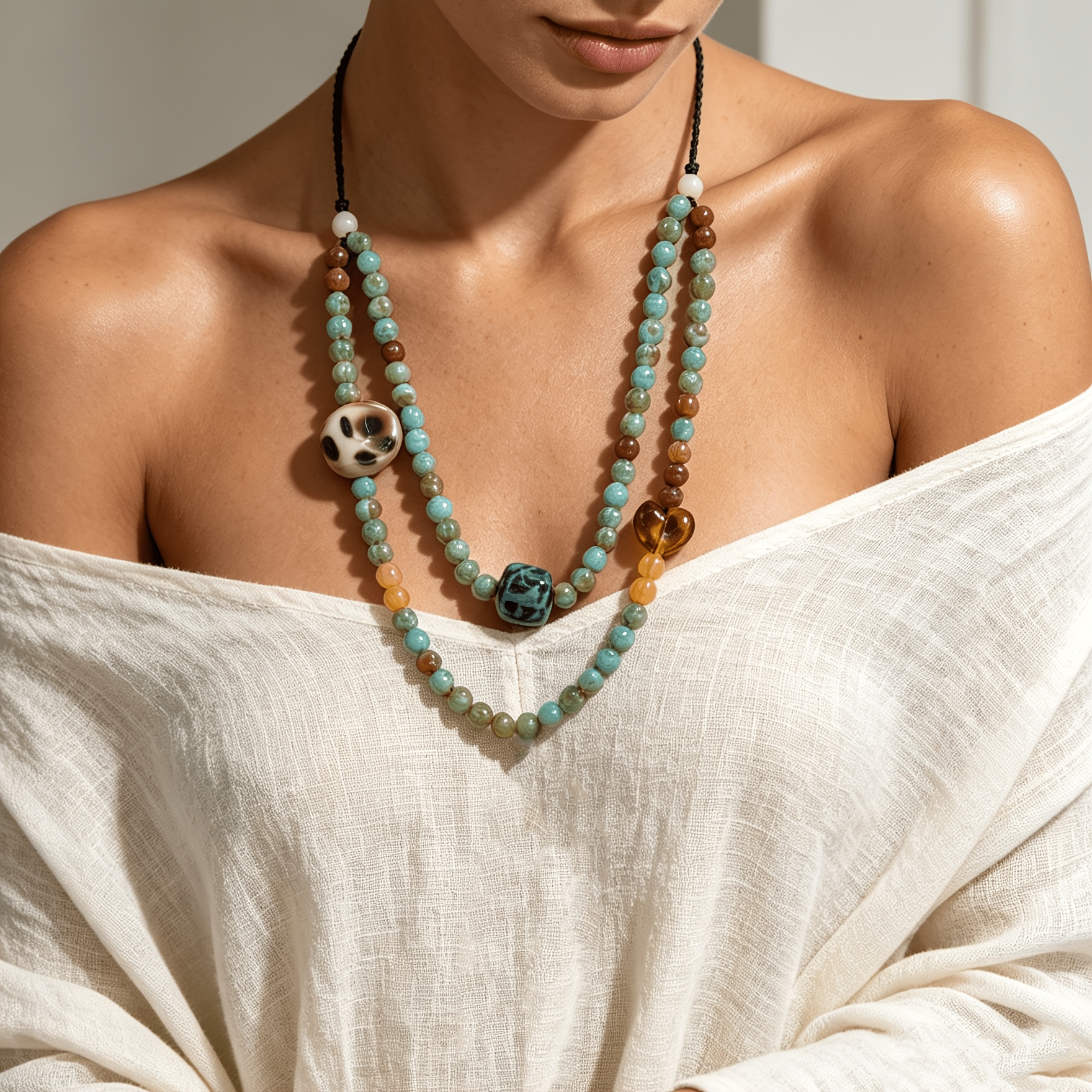 Bohemian Double Layer Faux Stackable Long Necklace