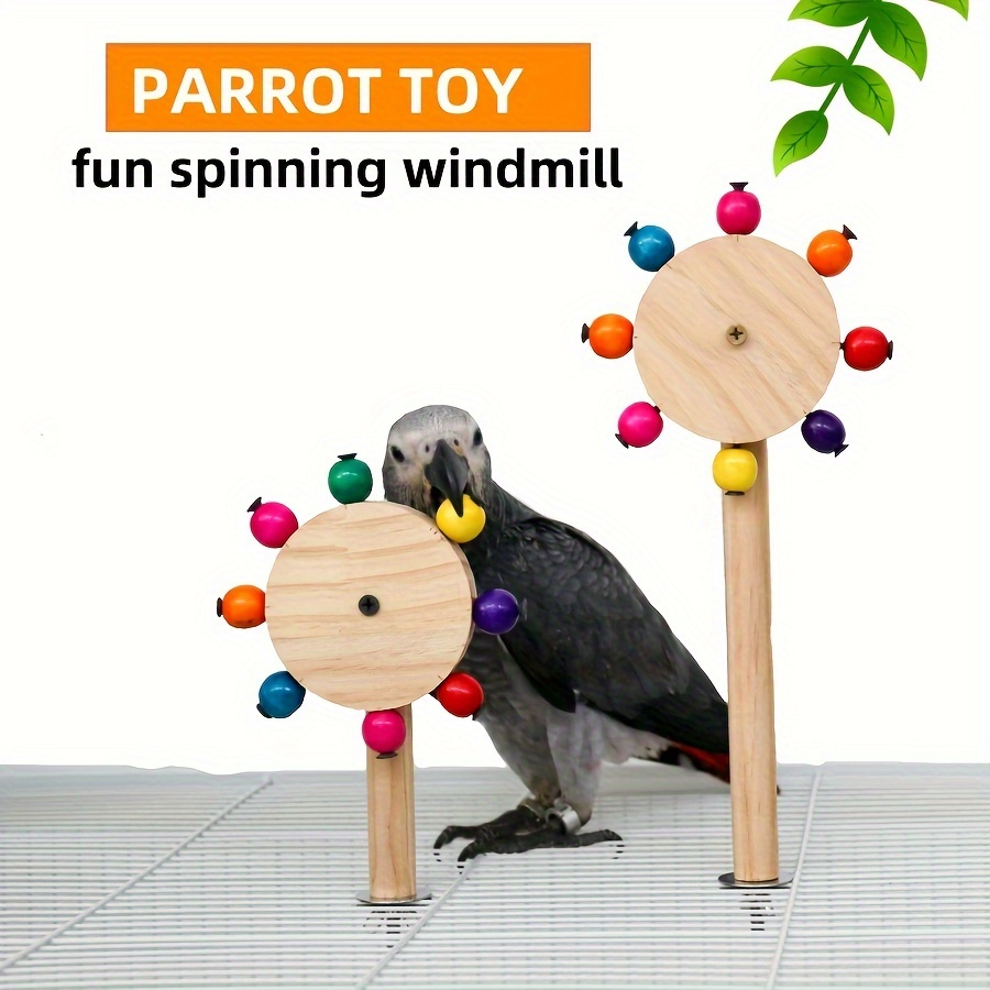 

Interactive Parrot Toy With Windmill Design, Colorful Wood Beads, Chewable Bird Training Play Stand - Wooden Material, Enrichment Ball-toy For Cage Accessory