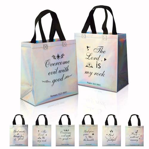 16 32pcs of gift bags with golden verses from the gift bags with the lord is colorful laser christian tote bags which are supplies for religious activities such as worship services weddings and christmas
