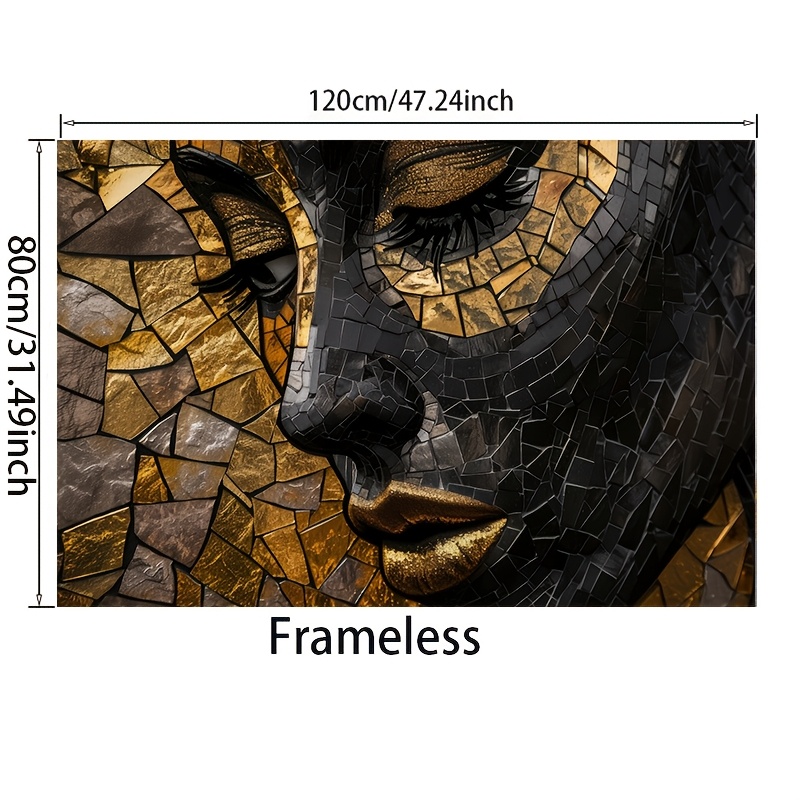 E-shop 2D Flach, 2D Flach, 2D Flach Rahmenlose Moderne Leinwandkunst mit einem Porträt einer Frau in Schwarz und Goldener Mosaik, Größe 31.49 .24 Zoll