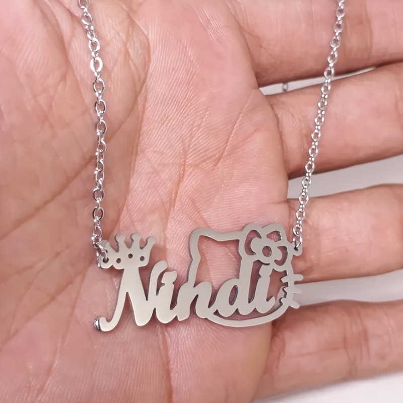 

Personalized Cartoon Kitty Name Necklace - Stainless Steel Charm Necklace - Jewelry - English Language Only - Suitable For Daily Wear - No Seasonal Limitations