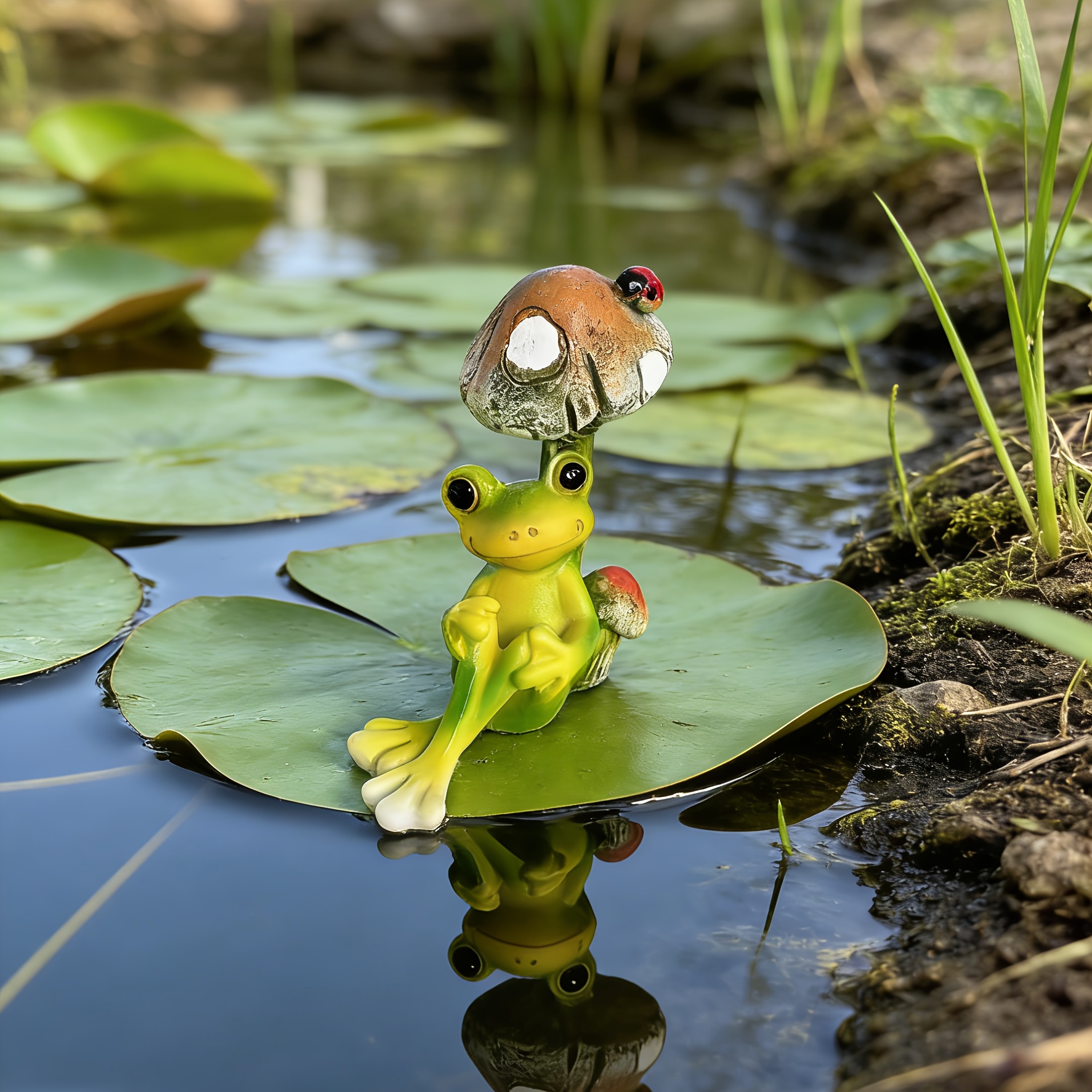 E-shop lustiger auf Pilz Harz-Ornament, künstliche Seerosen-Dekoration für Gartenteich, für rustikale Gartenlandschaftsgestaltung, ideal für