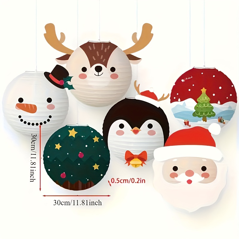 TEMU 4pcs Christmas Paper Lantern Set - Handmade Holiday Decorations With Cartoon Snowman And Santa Claus Patterns, Suitable For Celebrations, Colors