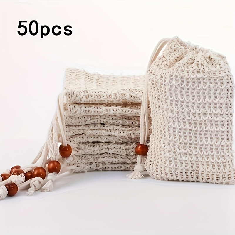 A Pack Of 50 Exfoliating Soap Bags Made , Handmade Mesh Soap Pouches Come With Drawstrings And Are Suitable For Use In Baths And Showers
