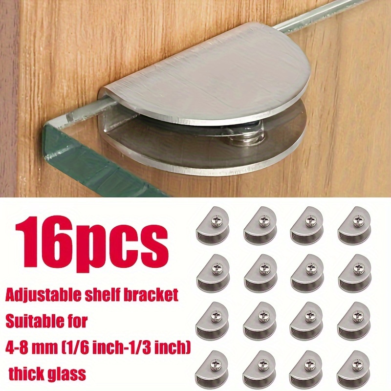 

16 Glass Shelf Brackets, Adjustable Shower Glass Clips, Heavy-duty Clamps, Suitable For 4-8mm (1/6 Inch-1/3 Inch) Wood/glass Shelves And Wall-to-glass