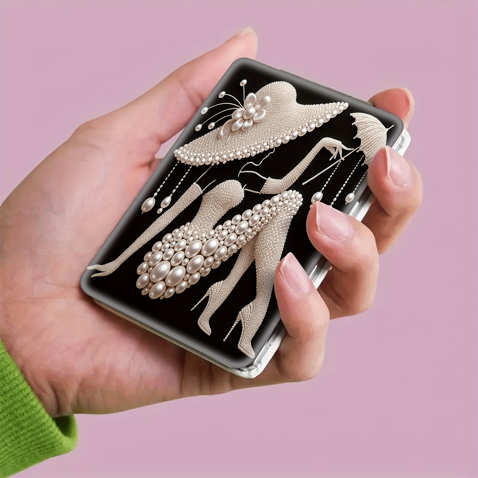 TEMU 【パール装飾】携帯用折りたたみメイクミラー。なレディースアクセサリー。持ち運びやすいミニハンドミラーは、お出かけ中のメイクアップに最適。誕生日、クリスマスなどの機会に、男性、姉妹、友人、女の子へのプレゼントにも最適です。