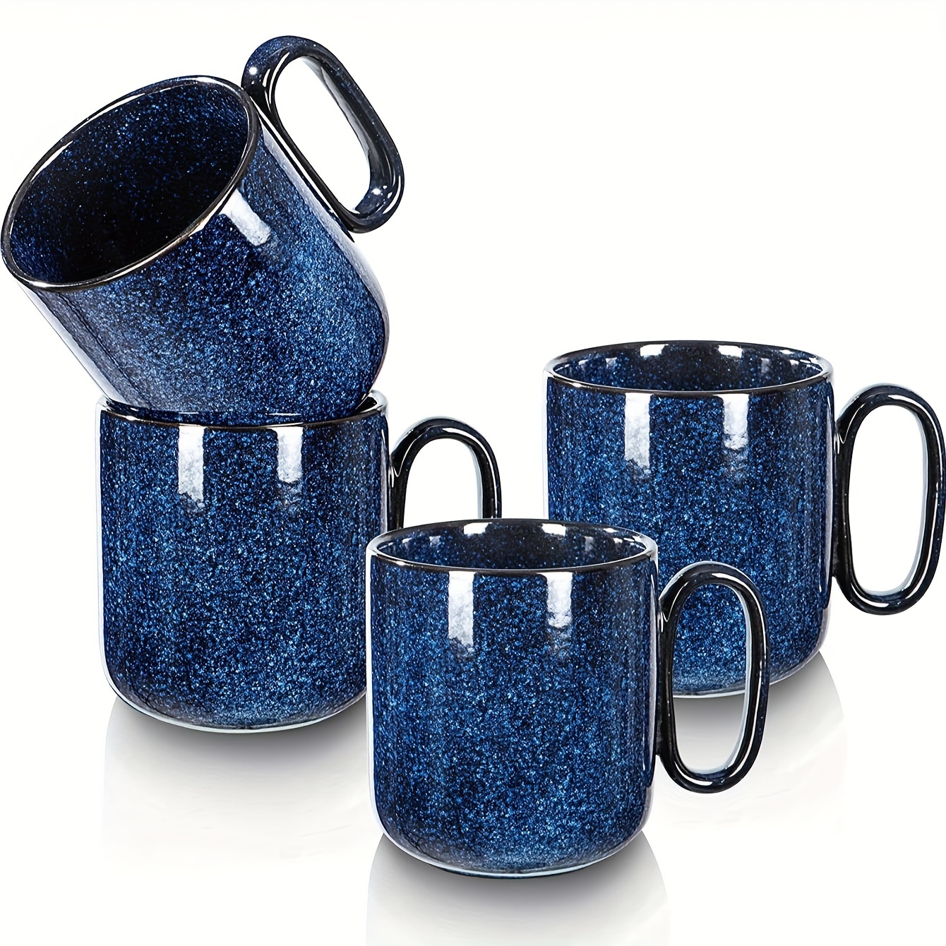 

4pcs, Ceramic Coffee Mug Set - 18 Ounce Large Stoneware Mug For Men Women - Unique Glazed Porcelain Mugs With Handle For Tea Coffee Latte Cocoa Milk - (blue)