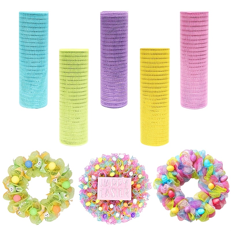 

1pc Mesh Ribbon Rolls, Plastic Decor Mesh Wide For Wreath Making And Diy Crafts, Nice Home Party Decorations - Pink, Blue, Yellow, Green, Purple -