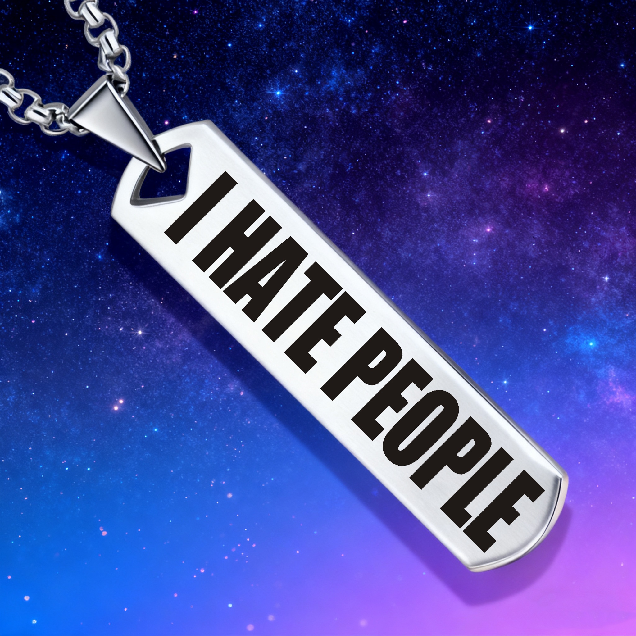 "I HATE PEOPLE" Stainless Steel Necklace, Trendy Gift