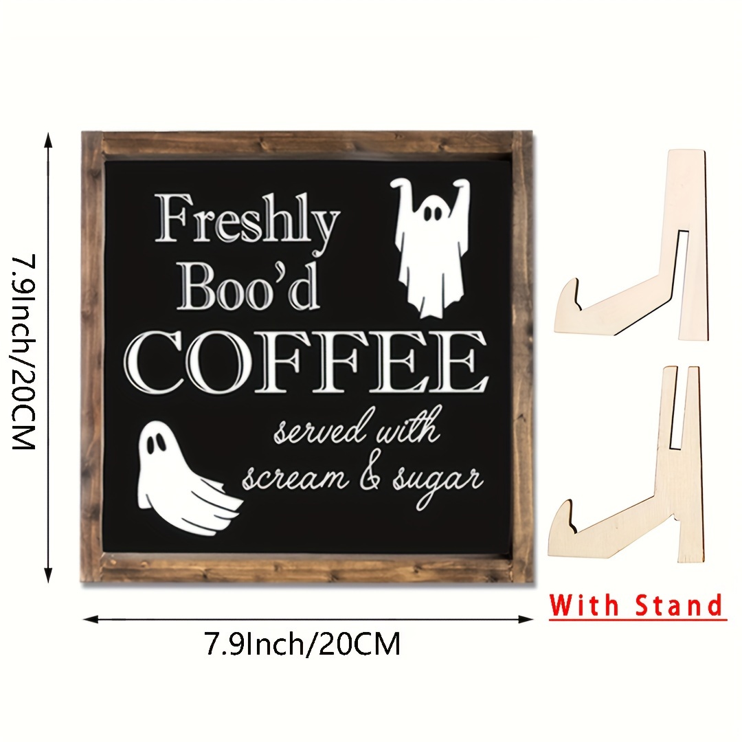 TEMU Boo' Sign, Halloween Coffee Bar Decor, Halloween Tiered Tray, Halloween Wood Sign, Halloween Sign, Decoration, Funny