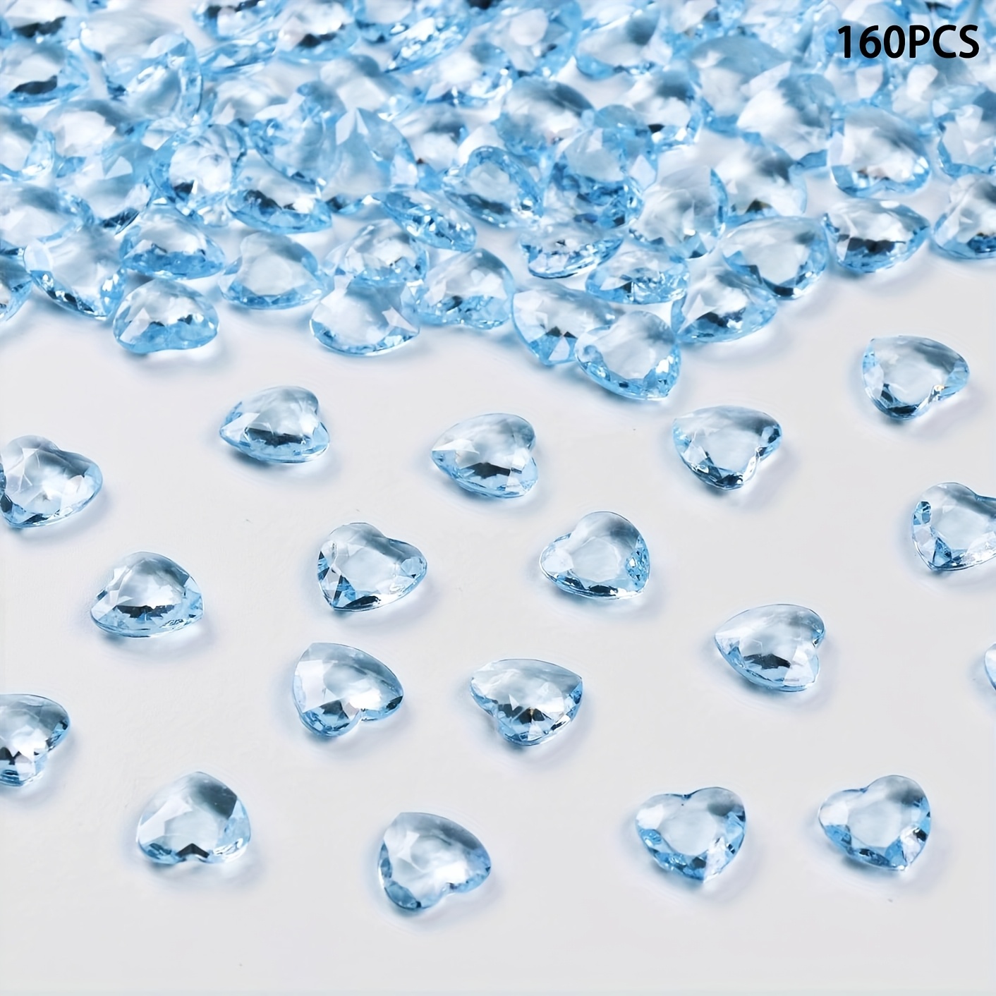 E-shop 160 Stück Hellblaue Herzförmige Diamant Kristalle - 12mm Glitzernde Streu Edelsteine für Dekoration, Hochzeit, Verlobung, Valentinstag Party