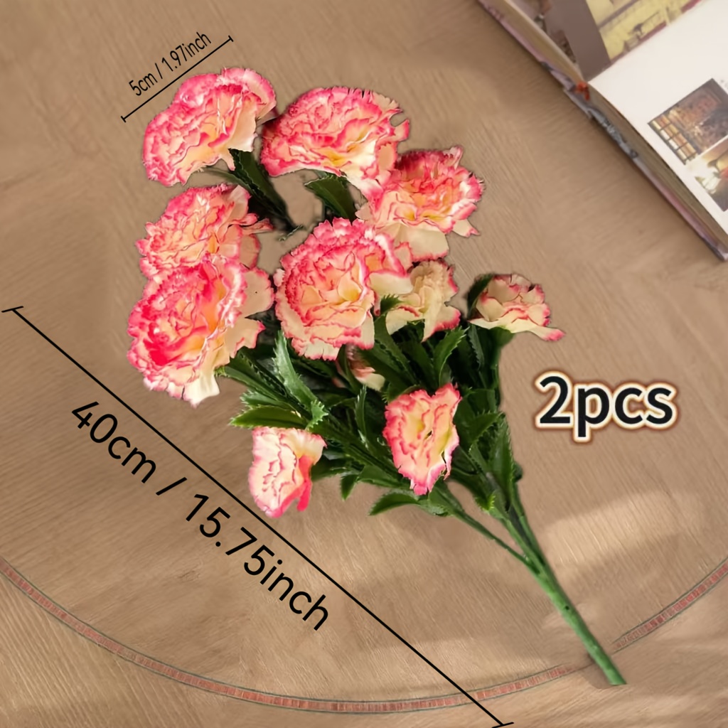 Image of 2 Bunches Of 28pcs Flower Heads - Elegant Red- Carnations - Realistic Artificial Flowers, No Maintenance Required, Suitable For Mother's Day, Weddings, Birthdays, Christmas Decor, Halloween Decor