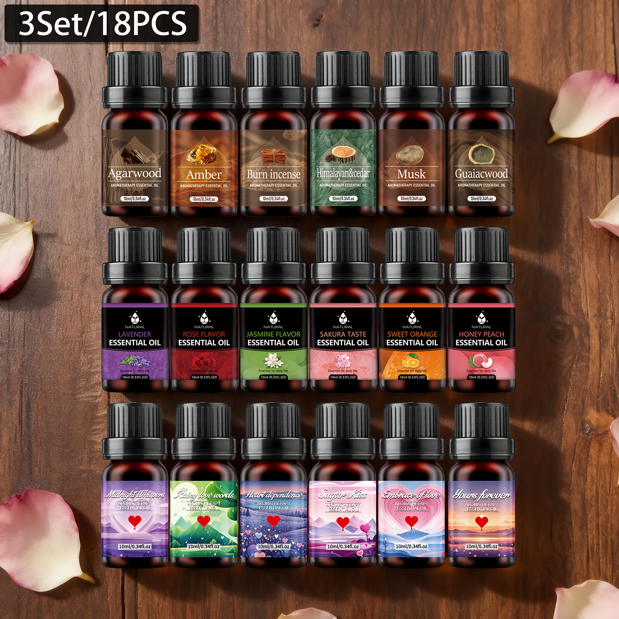 E-shop 18 Flaschen Premium Ätherisches Öl, Gesamtmenge 180ml, 3er Geschenkbox Set, für Luftbefeuchter, Diffuser, Duftstein, Luftreiniger, Ölbrenner,