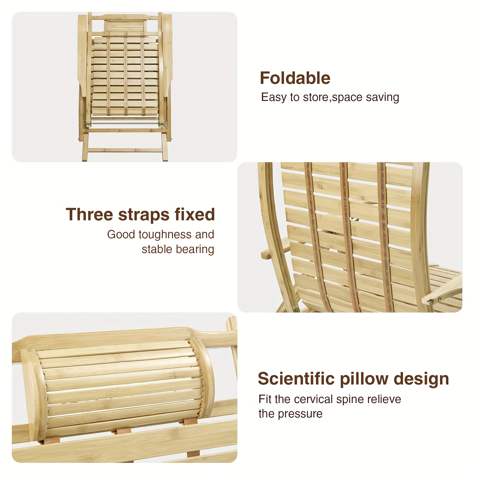 AESOME Loungers Deck Chair Wood Foldable Recliner Zero Gravity Chairs Bamboo Rocking Chair Ergonomic Design High Back Chaise Garden Outdoor Sun Lounge with Footrest for Patio Pool Sauna Sunbed