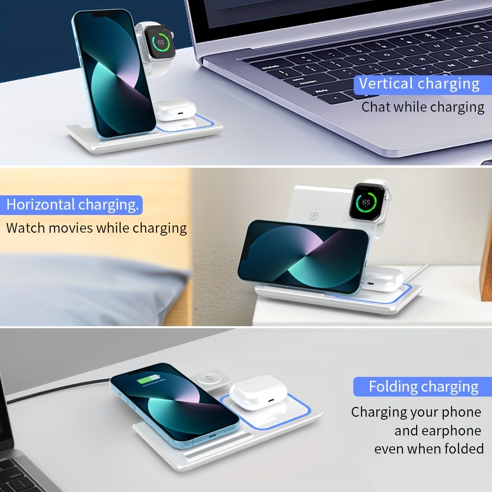 Wireless Charging Station 3 In 1 Standard 15W Fast Mag-Safe Charger Stand For IPhone16 15 14 13 12 11 X 8 Pro Max/Pro/Mini/Plus, IWatch Ultra 10/9/8 7/6/5/4/3/2 SE, AirPods 4/3/2/Pro/pro2 - Image 7