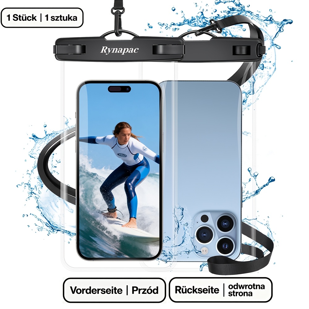 Image of Rynapac Phone Case, Clear Universal Touch Sensitive Pouch For Phones .5", Compatible, Dry Bag For Swimming, Surfing, Beach, - Works With Iphone And Etc. (1pc)