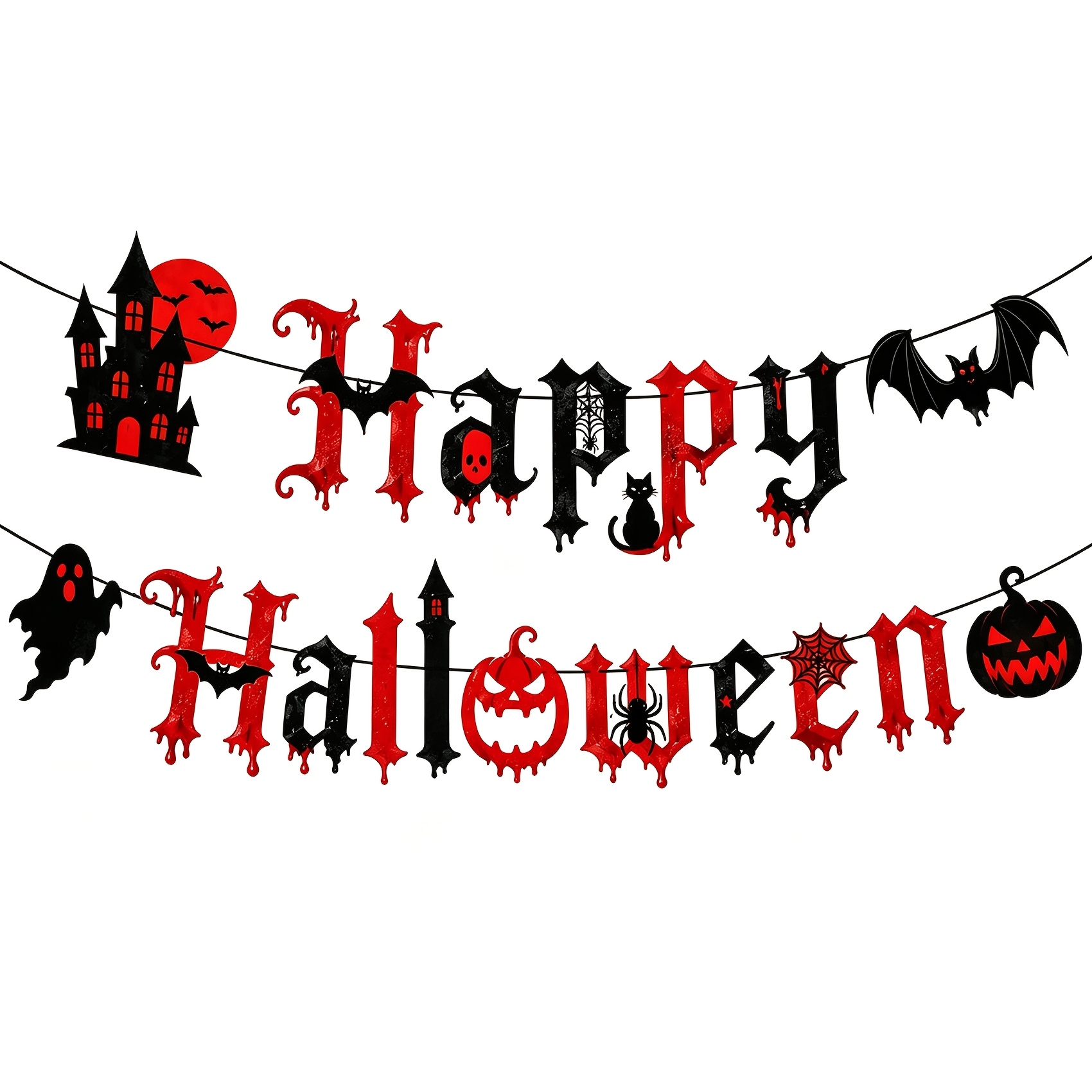 Image of 18pcs Halloween Happy Halloween Party Banners And Flags, Horror Halloween Party Background Decorations