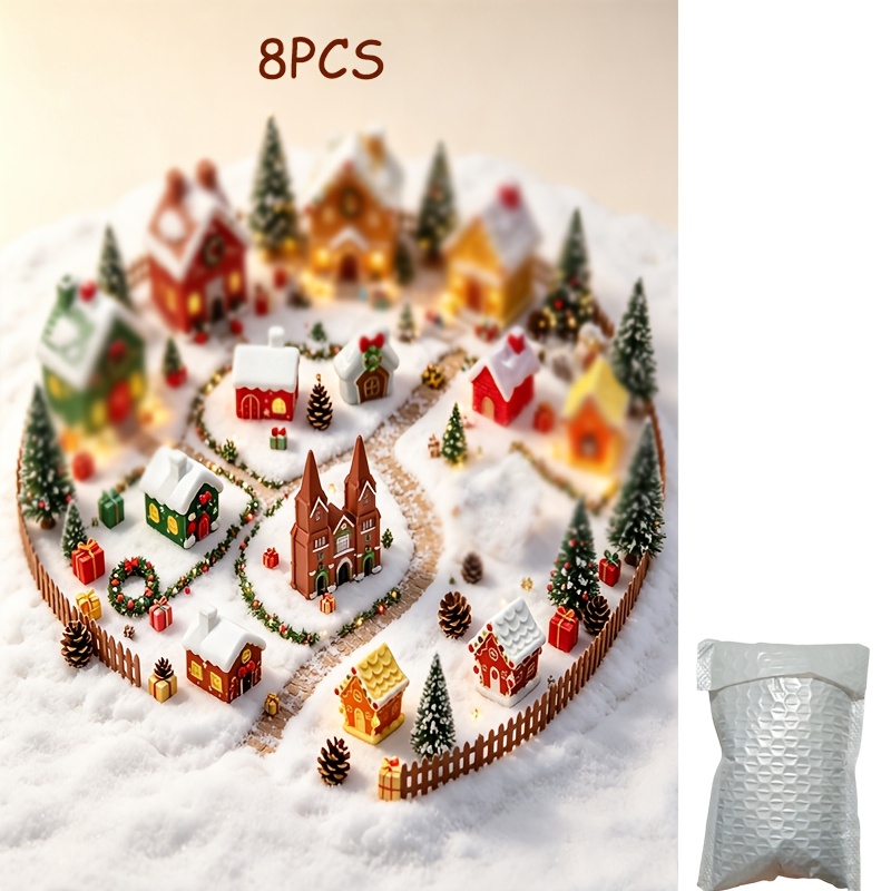 TEMU Set de 8 piezas de decoración navideña para micro paisajes, , de nieve, plantas en macetas, adiciones decorativas, decoración de de escritorio
