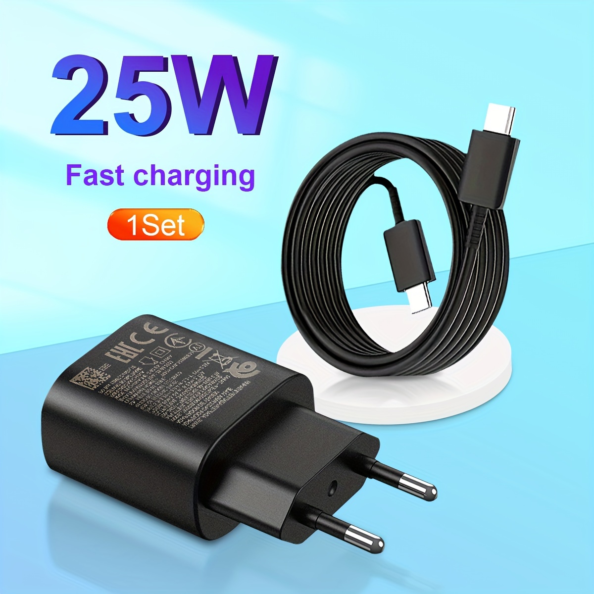 

25w Usb C Fast Charger With European Plug, Power Supply Wall Adapter For Samsung Galaxy S24/s23/s22/s21/s20/note 20/10/a54/a53/tab/z Fold/flip, Usb Type-c Charging Cable Included