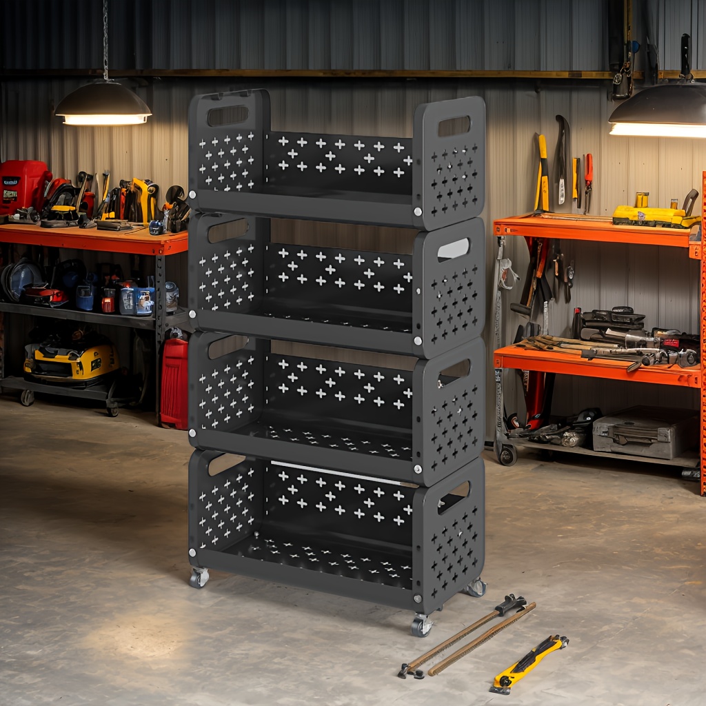 4 tier rolling tool organizer 360 swivel black white multi functional with perforated design durable polypropylene back stand on workshop or garage floor box cabinet rack for outdoor storage 0
