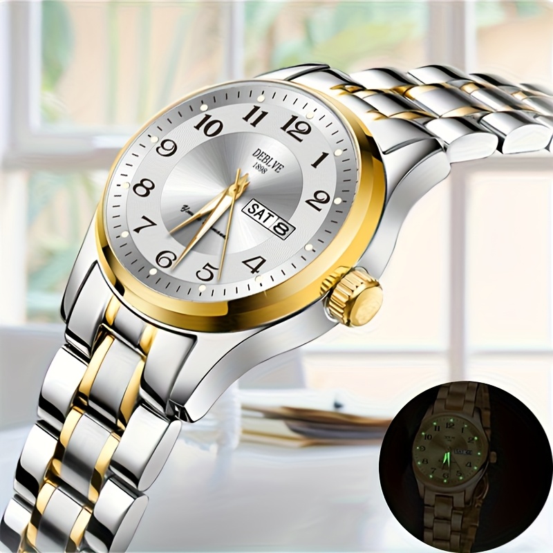 DEBLVE Women'S Ultra-Thin Stainless Steel Quartz Watch - Stylish, Lightweight, IPX7 with Calendar, Luminous Day Display, and Stainless Steel Band - Perfect for Casual Wear, DEBLVE